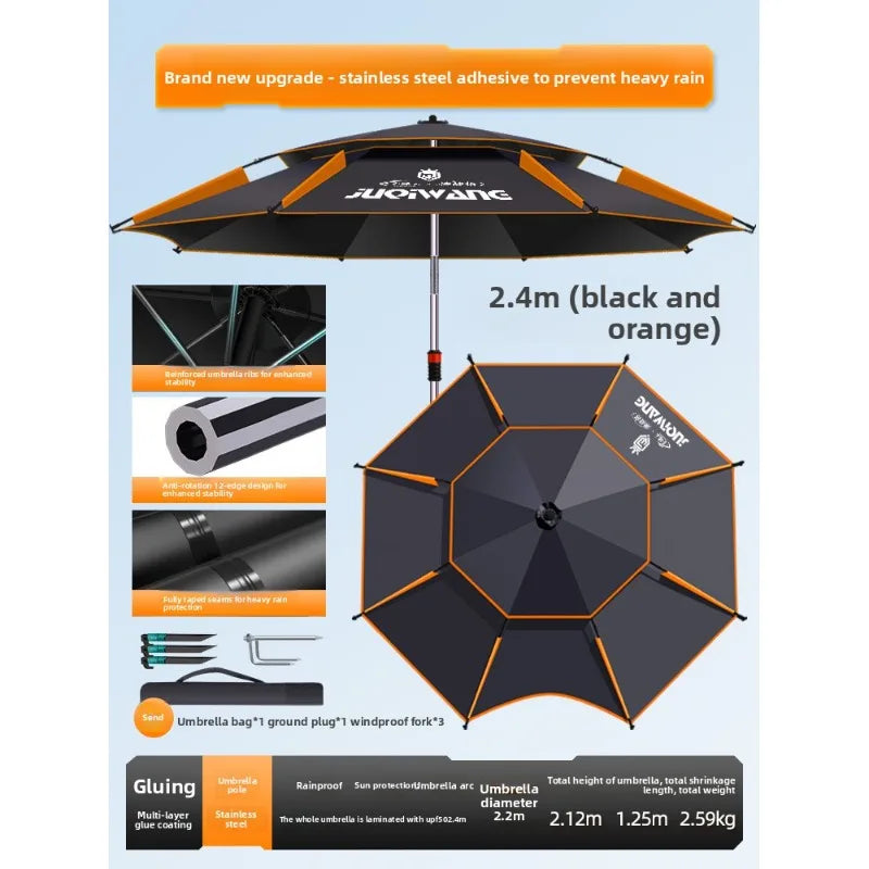 Outdoor Fishing Umbrella 360 Degree Rotatable Sunshade Camping UV Resistant Thickened Waterproof Walking Stick Umbrella Trekker Essentials