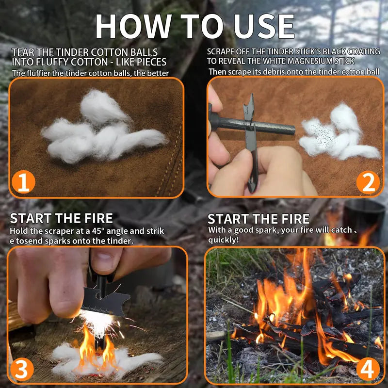 30pcs Mini Cotton Stick Outdoor Tools Natural Camping Hiking Emergency Survival Warm Oneself Trekker Essentials