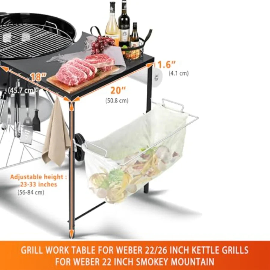 Grill Side Table for Weber Kettle 22/26 for Weber Smokey Mountain 22 Grill Grill Work Table for Weber Master Touch Premium Kett Trekker Essentials