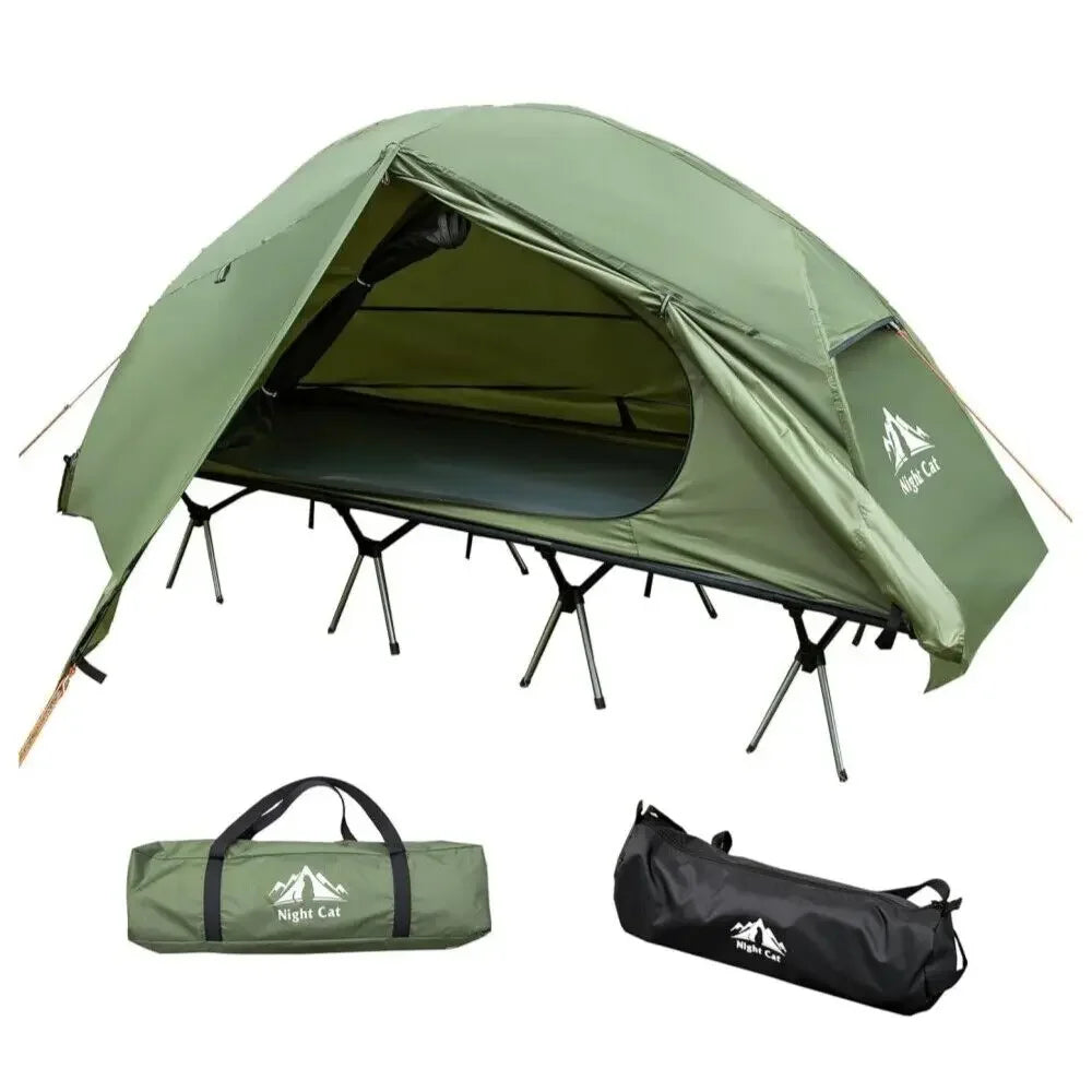 Night Cat 1-Person Camping Cot Tent – Waterproof Off-Ground Sleeping System with Mosquito Net & Aluminum Frame
