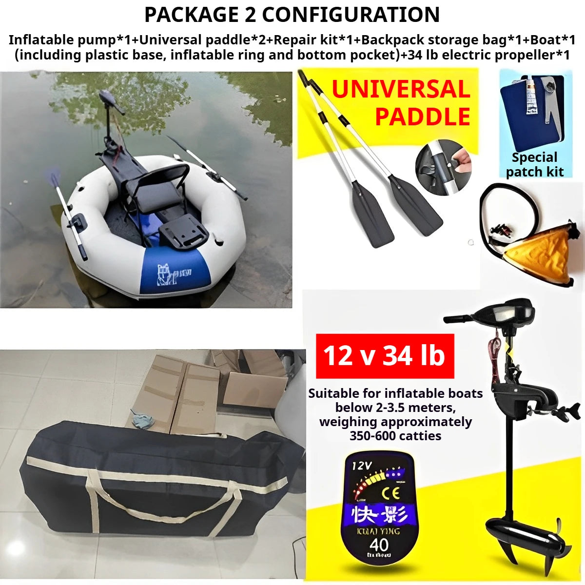 2-Minute Foldable Inflatable Fishing Boat with Electric Motor Port, 250kg Capacity Solo Pontoon Raft