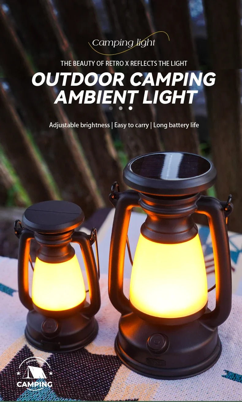 USB & Solar Rechargeable Camping Lantern – Portable LED Tent Light with 3000K–5000K Dimming, Waterproof Outdoor Lamp