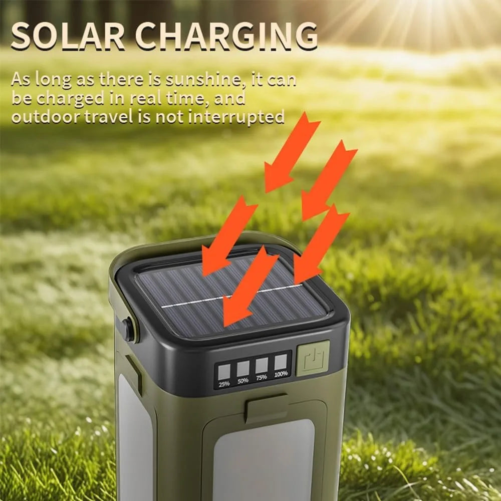 Multifunctional 4-Leaf Foldable Camping Lantern Solar Rechargeable Large Capacity Portable Outdoor Emergency Light Trekker Essentials