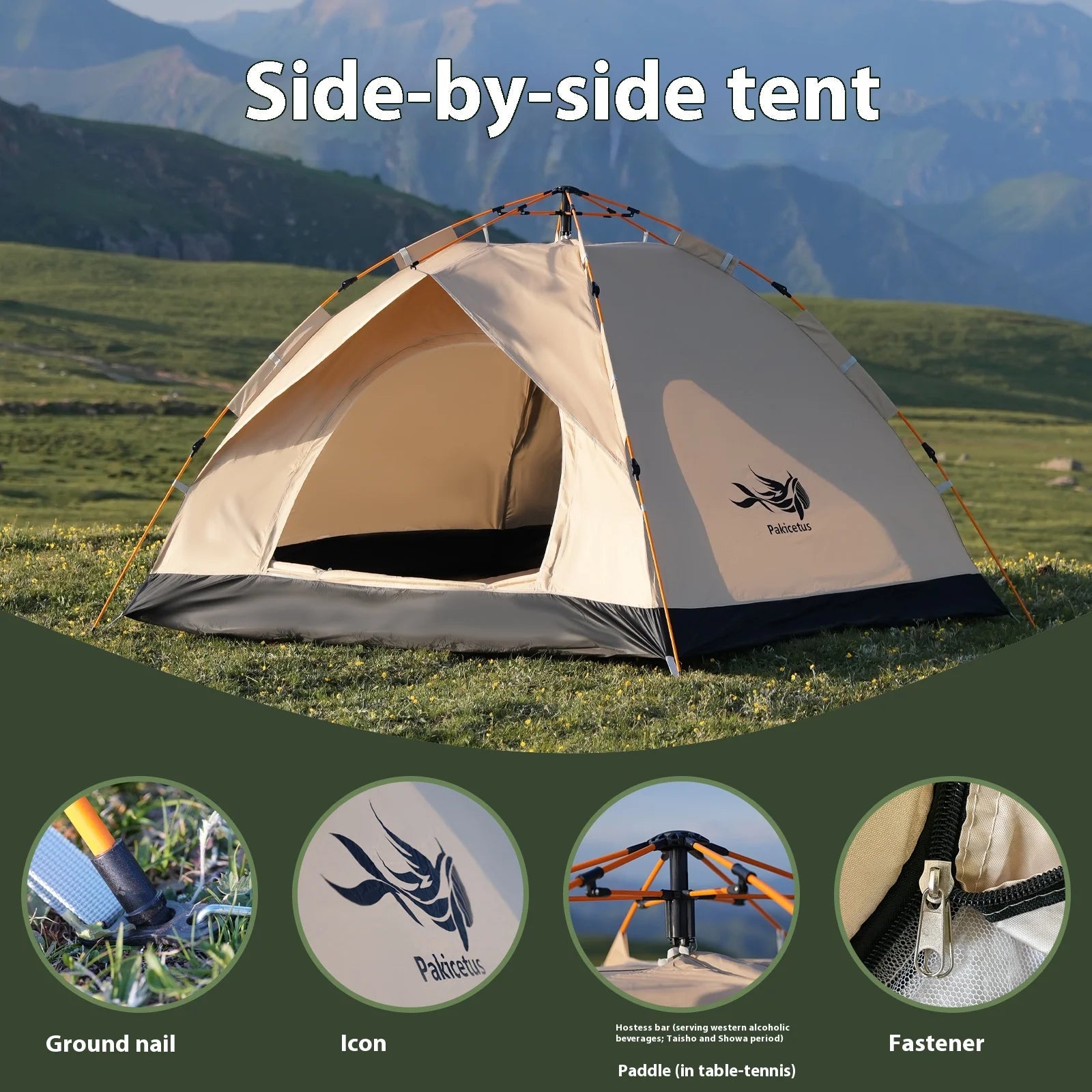 Pakicetus Instant Golden Tent - Portable 3-4 Person Sun & Rain Shelter for Beach & Camping Trekker Essentials