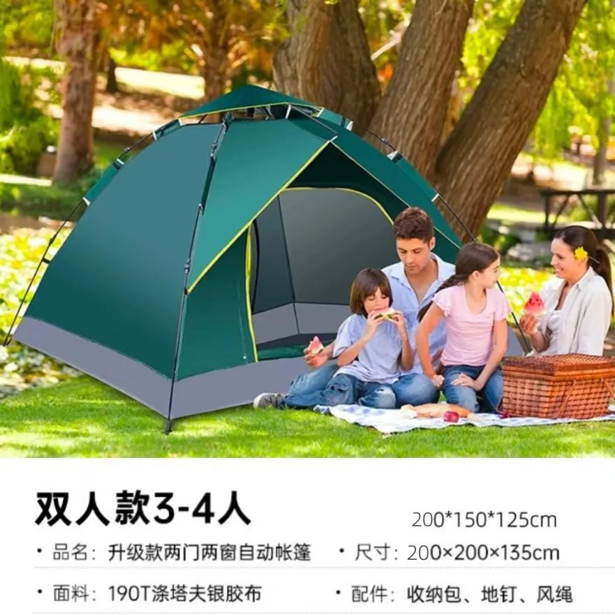 3-4 Person Instant Pop-Up Tent - Waterproof Automatic Camping Tent with Fiberglass Poles for Family Outdoor Adventures