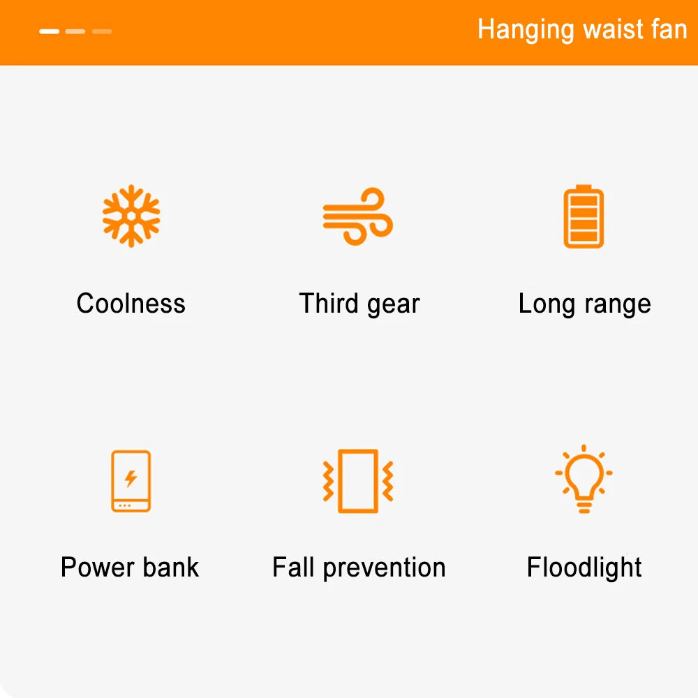 Ventilador portátil con clip para la cintura | Ventilador colgante recargable por USB para exteriores, camping, correr y deportes