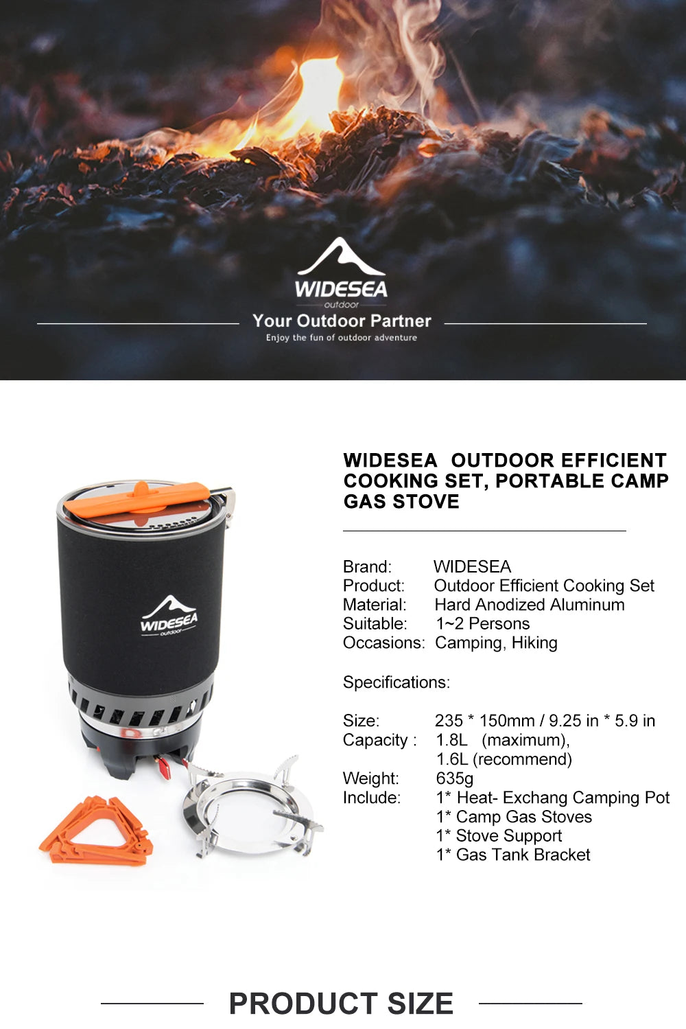 Camping Cooking System with Heat Exchanger – Complete Outdoor Pot Set & Gas Stove