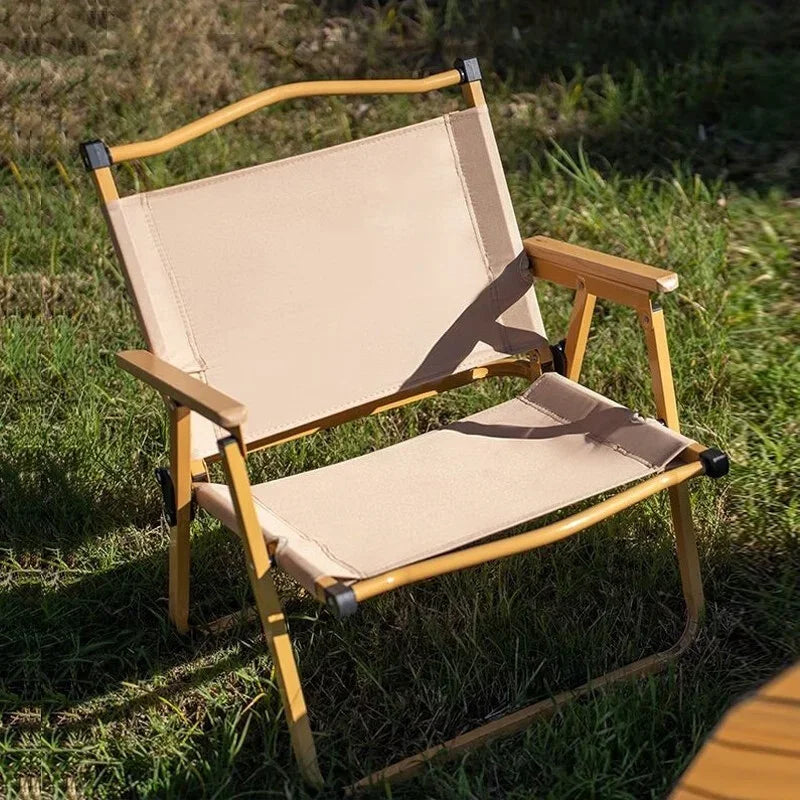 4/2/1PCS-khaki Camping Chair Portable Outdoor Chair Aluminum Alloy Wood Grain Folding Chair Camping Equipment Kermit Chair Trekker Essentials