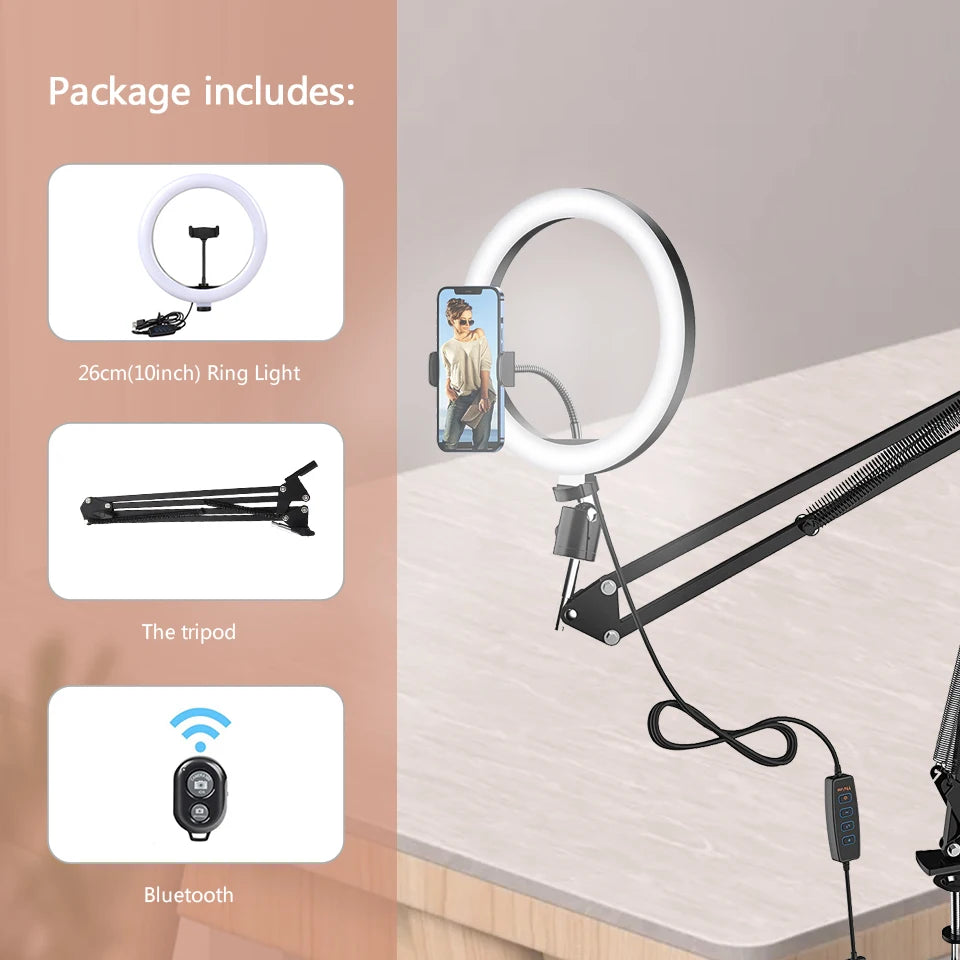 LED Ring Light with Adjustable Tripod Stand – Dimmable Circle Fill Light for Selfie, Makeup, Photography, and Video