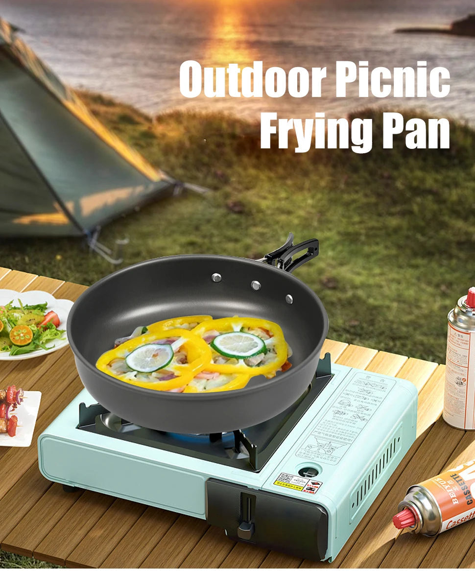 Portable Aluminum Camping Frying Pan – Lightweight Outdoor Cookware with Foldable Handle for Hiking & Camping Trekker Essentials
