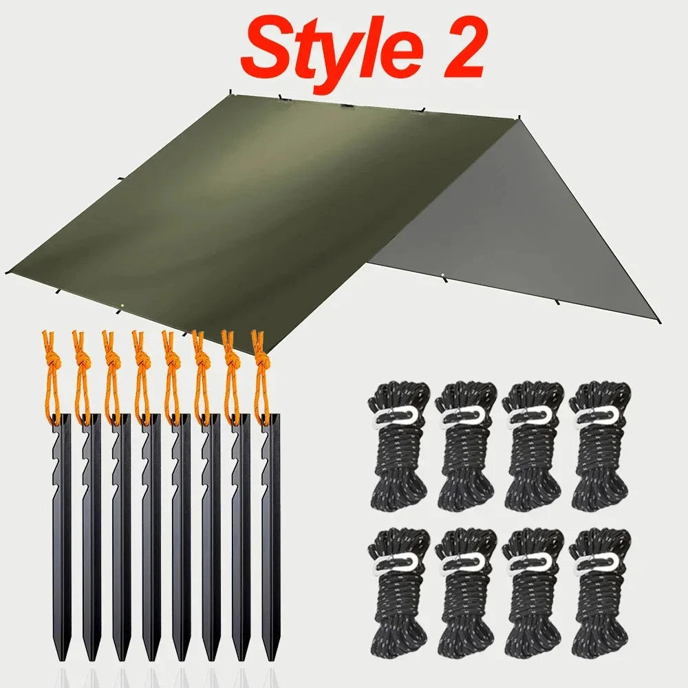 19 Hang Point Tarp Waterpoof Survival Bushcraft Sun Shelter Beach Shade Tent Outdoor Canopy Backpacking Tourist Awning 4x4 3x3m Trekker Essentials