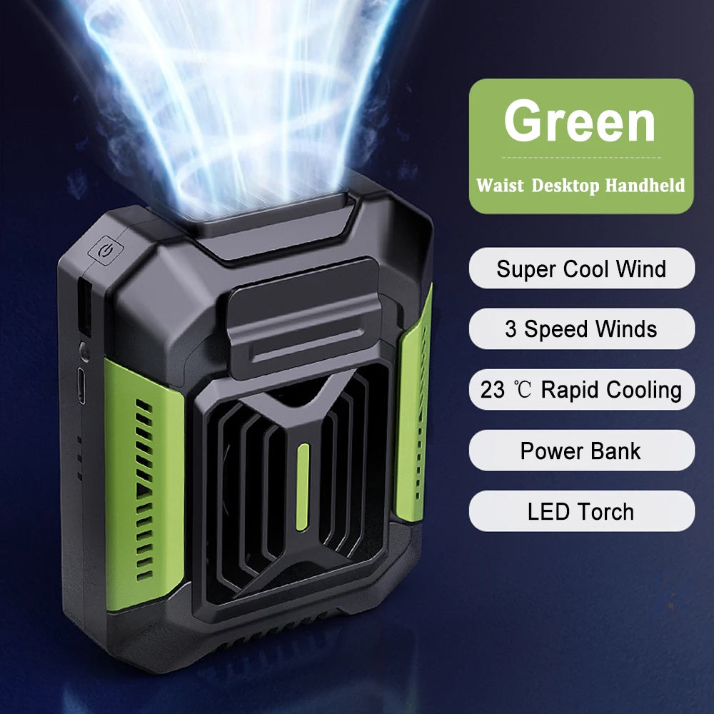 Ventilador portátil con clip para la cintura | Ventilador colgante recargable por USB para exteriores, camping, correr y deportes