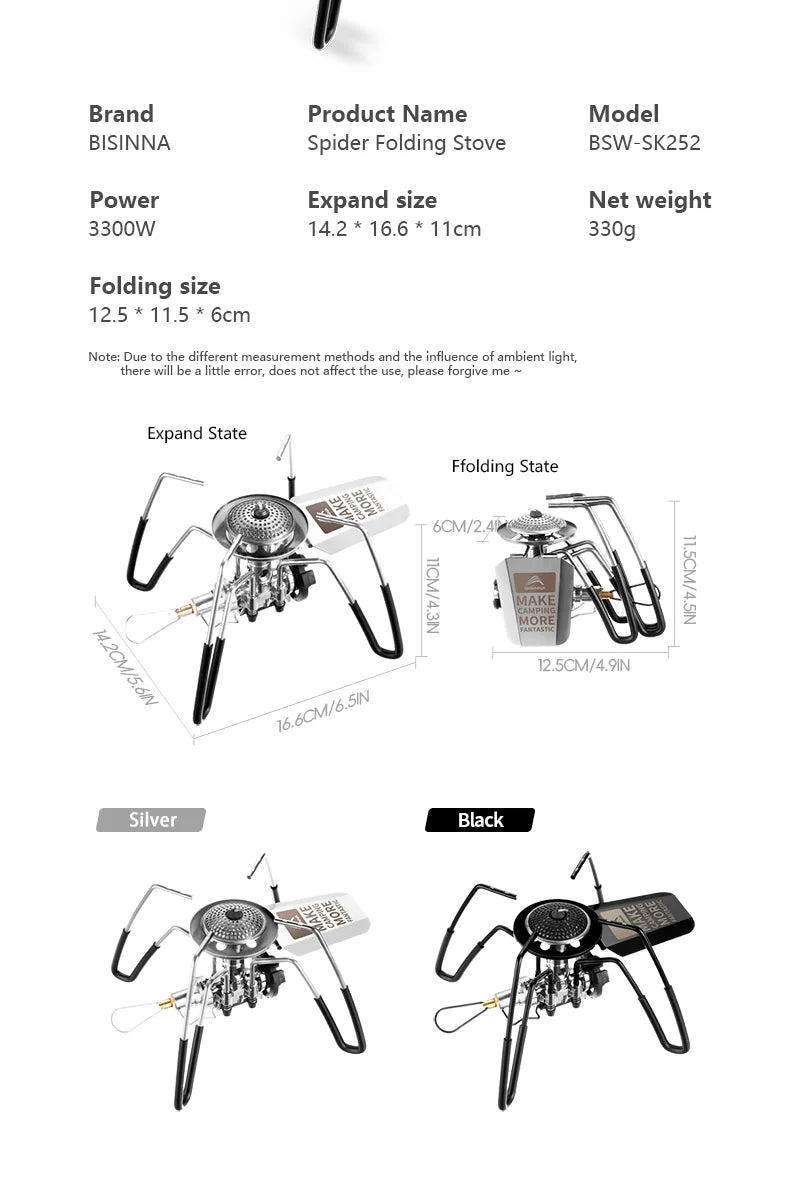 3300W Portable Folding Spider Camping Stove with Piezo Ignition
