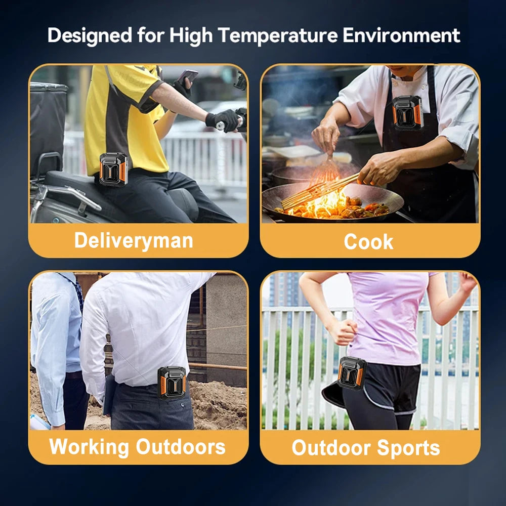 Portable Waist Clip Fan – Mini Hanging Neck & Waist Fan with Power Bank & LED Light