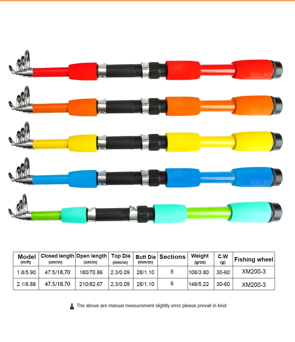 FTK Telescopic Fishing Rod & Reel Combo - 1.8/2.1m Carbon Fiber Pole with Full Kit