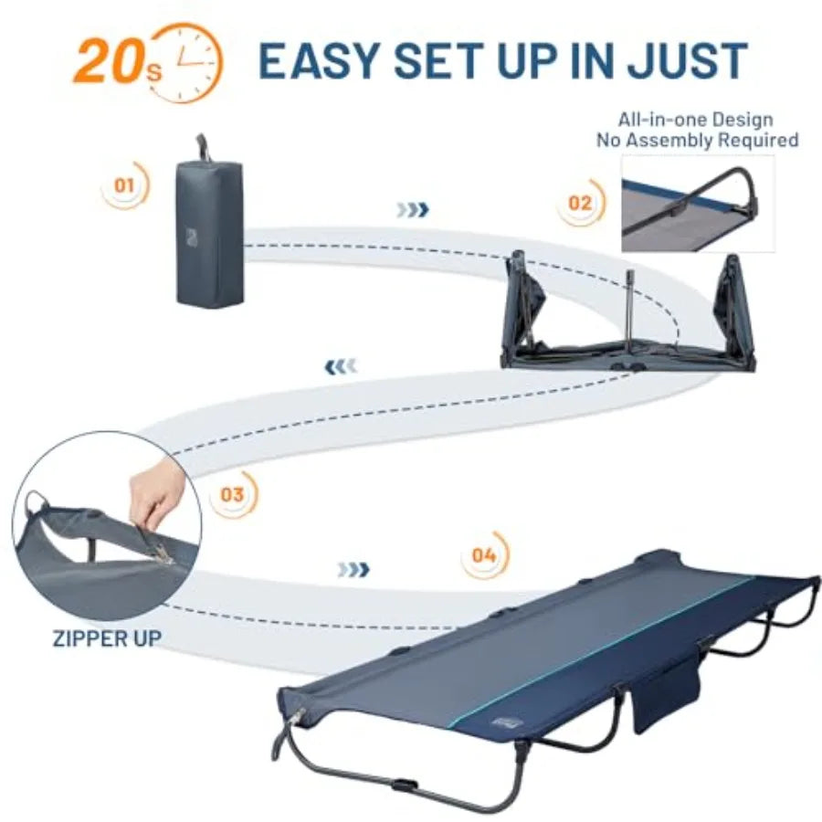 20-Second Quick Set-Up Lightweight Aluminum Folding Camping Cot with Zipper Closure and Portable Carry Bag Included Ideal for O