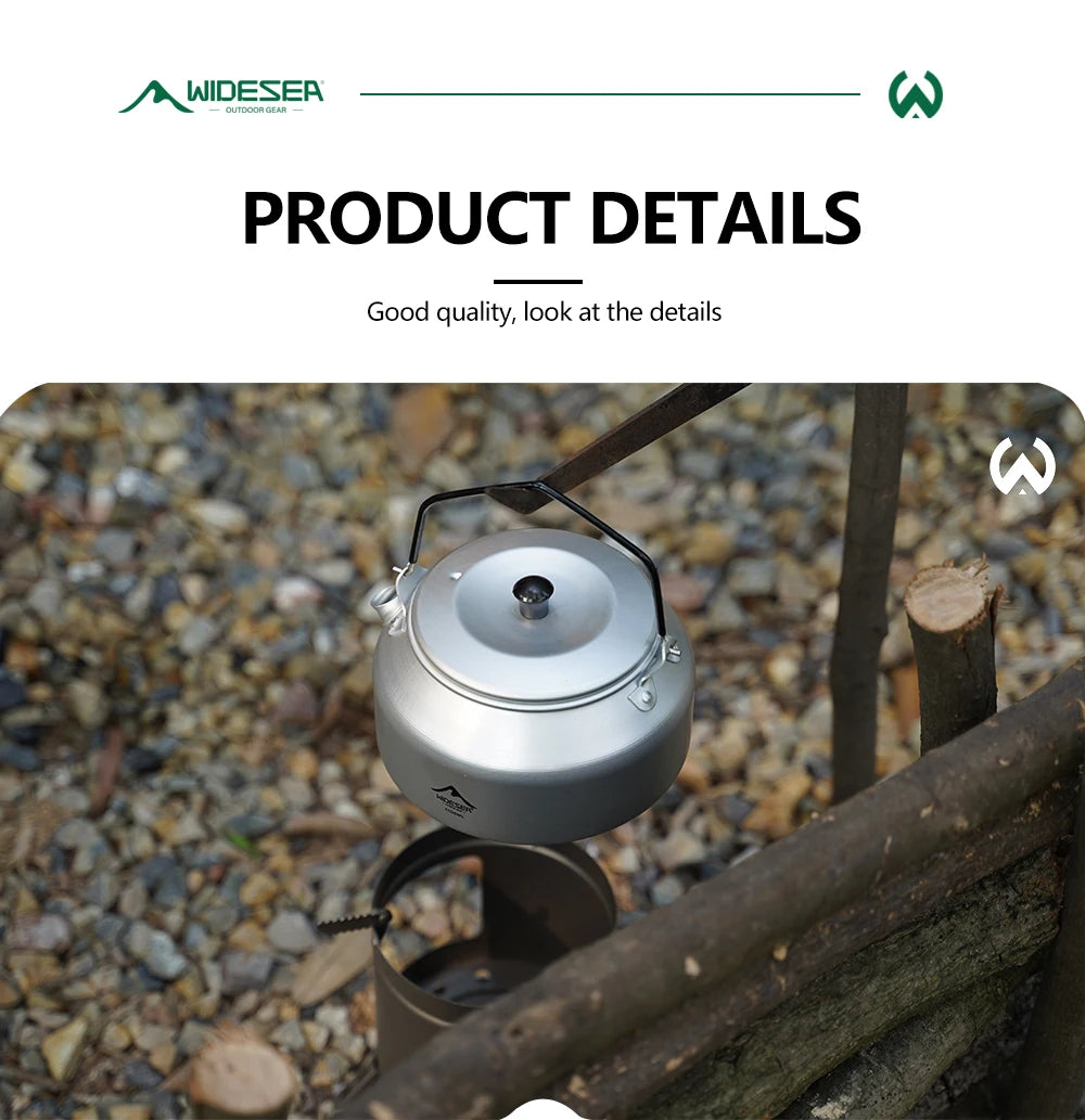 1L Pure Aluminum Camping Kettle with Short-Hole Removal Handle, Lightweight Portable Travel Cookware