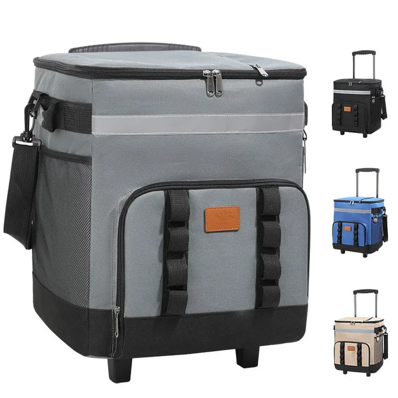 35L Leakproof Soft Cooler Bag with Wheels Large Capacity Insulated Thermal Tote for Picnic Camping Beach Delivery Multi-purpose Trekker Essentials