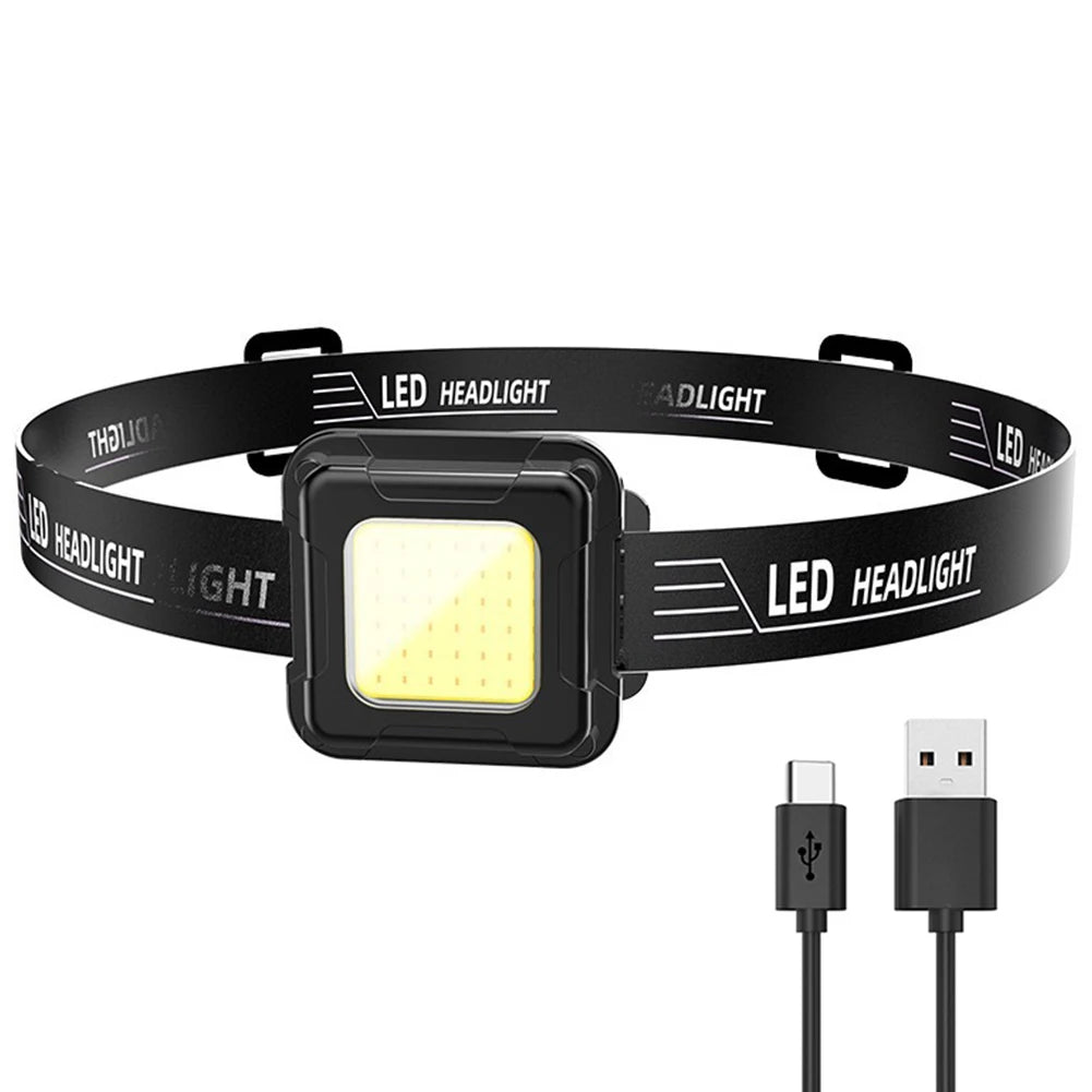 USB-C Rechargeable Headlamp – 200-Lumen COB LED Head Torch with 4 Light Modes, Adjustable Angle for Camping, Hiking, Fishing & Work