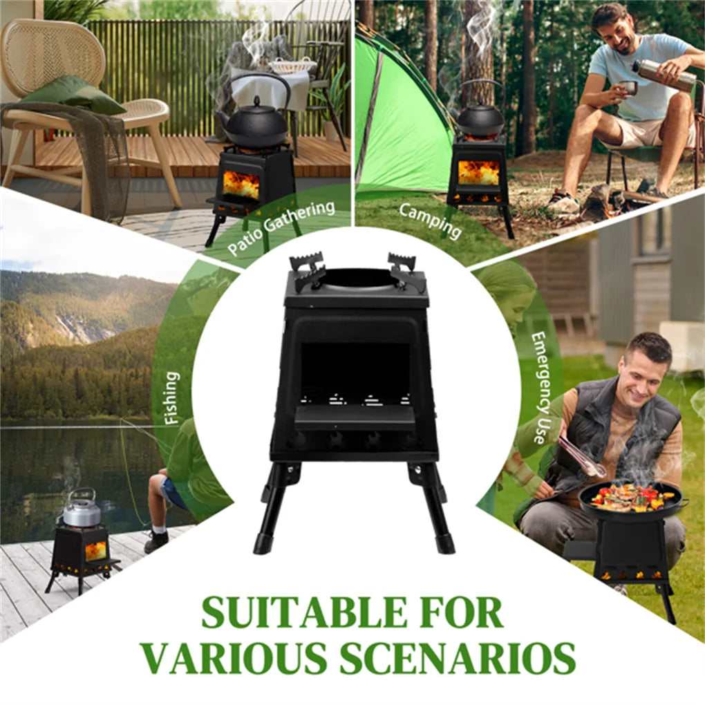 Portable Wood Burning Camp Stove - Windproof Outdoor Heater & Cooker for Camping