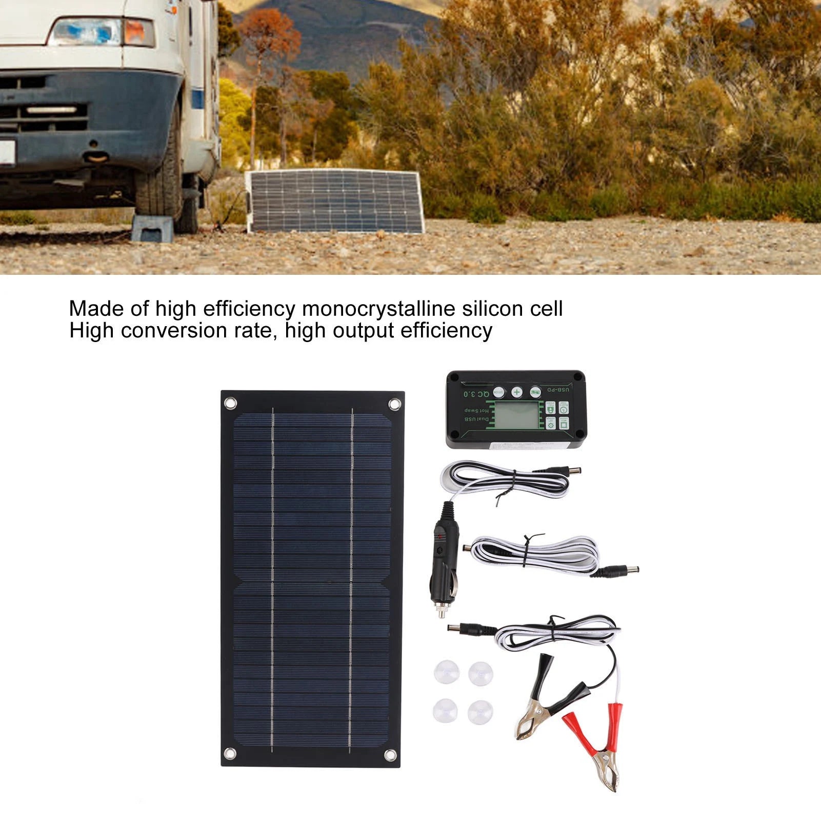Portable 600W Solar Panel Charger Monocrystalline Silicon 100A Charge Controller Durable Solar Panel Kit for RV Outdoor Camping Trekker Essentials
