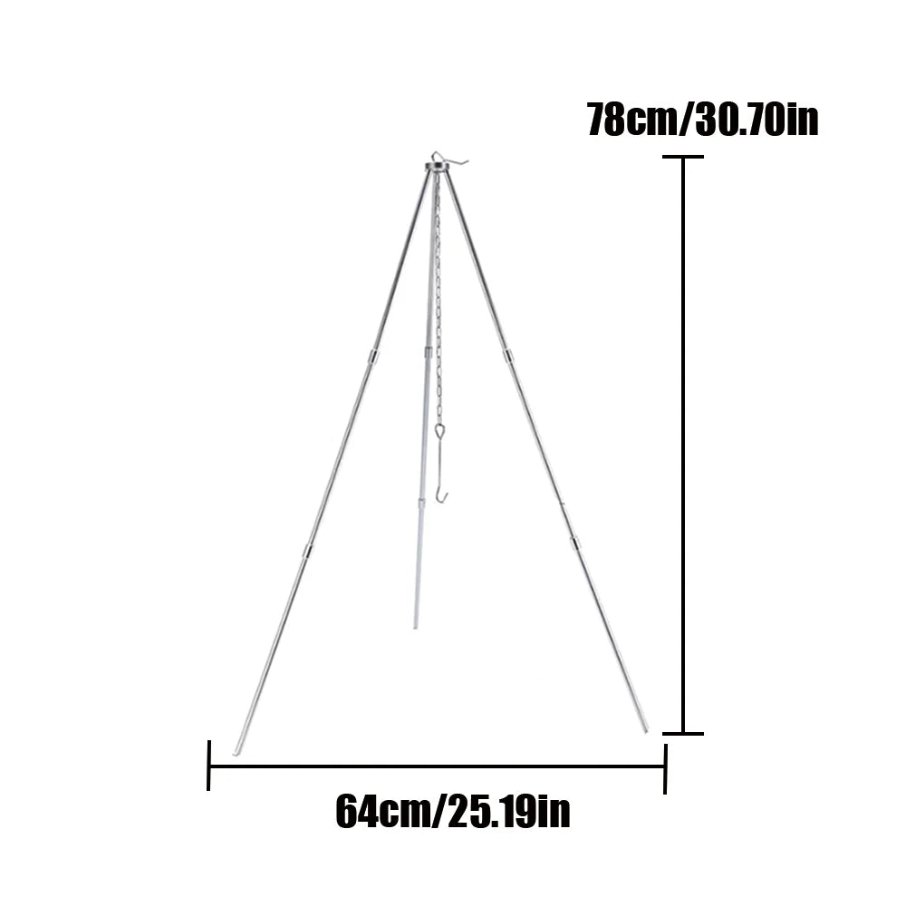 Adjustable Camping Tripod Stand - Lightweight Aluminum Hanging Pot Holder for Outdoor Cooking, BBQ & Dutch Oven (26-78cm Height)