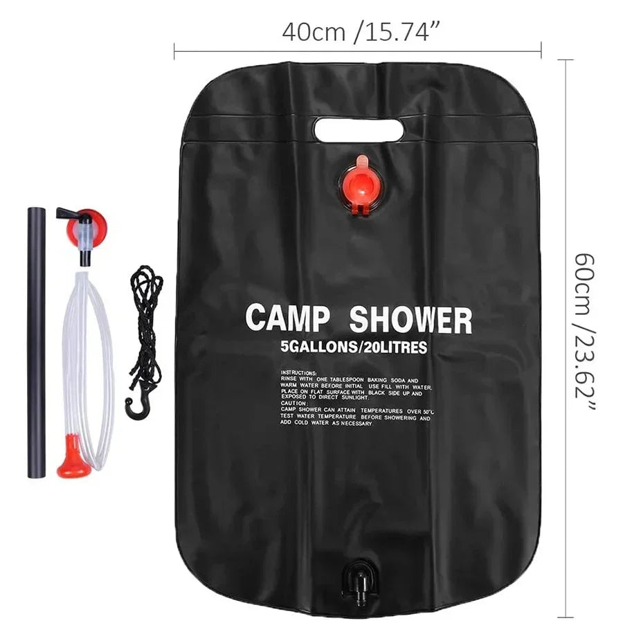 20/40L Foldable Solar Shower Bag Outdoor Bath Water Bag Camping Sun Compact Heated Water Shower Bags Scrubbing Pool Accessories Trekker Essentials