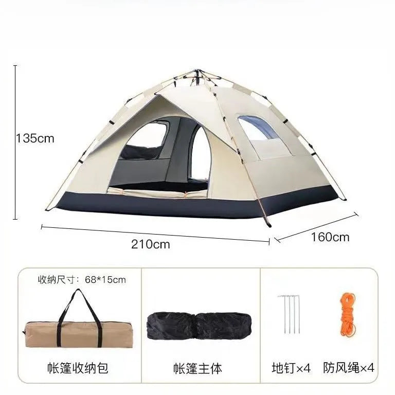 3-4 Person Instant Pop-Up Tent - Waterproof Automatic Camping Tent with Fiberglass Poles for Family Outdoor Adventures