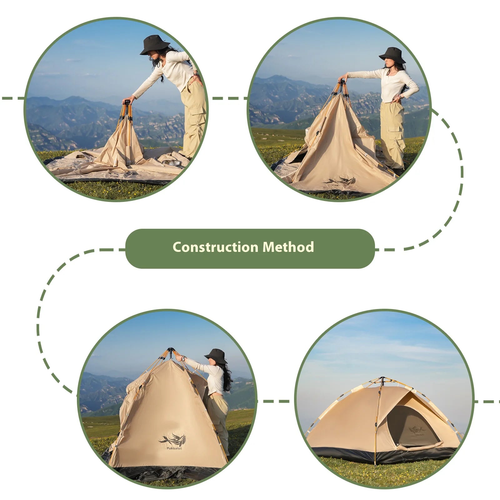 Pakicetus Instant Golden Tent - Portable 3-4 Person Sun & Rain Shelter for Beach & Camping Trekker Essentials