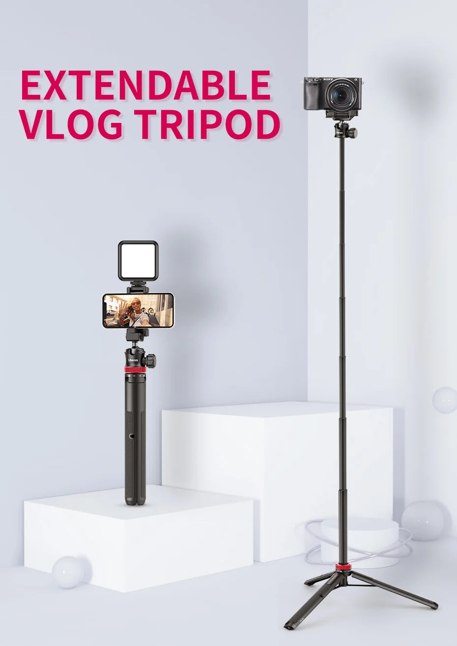 Extendable Vlog Tripod Stand with Phone Mount – 42" for DSLR, Smartphone, GoPro