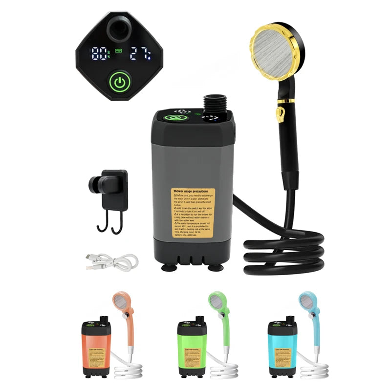 6000mAh Portable Camping Shower Pump Outdoor Shower Kit w/Full Screen Intelligent Digital Display For camping pet bath car wash Trekker Essentials