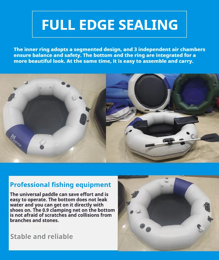 2-Minute Foldable Inflatable Fishing Boat with Electric Motor Port, 250kg Capacity Solo Pontoon Raft