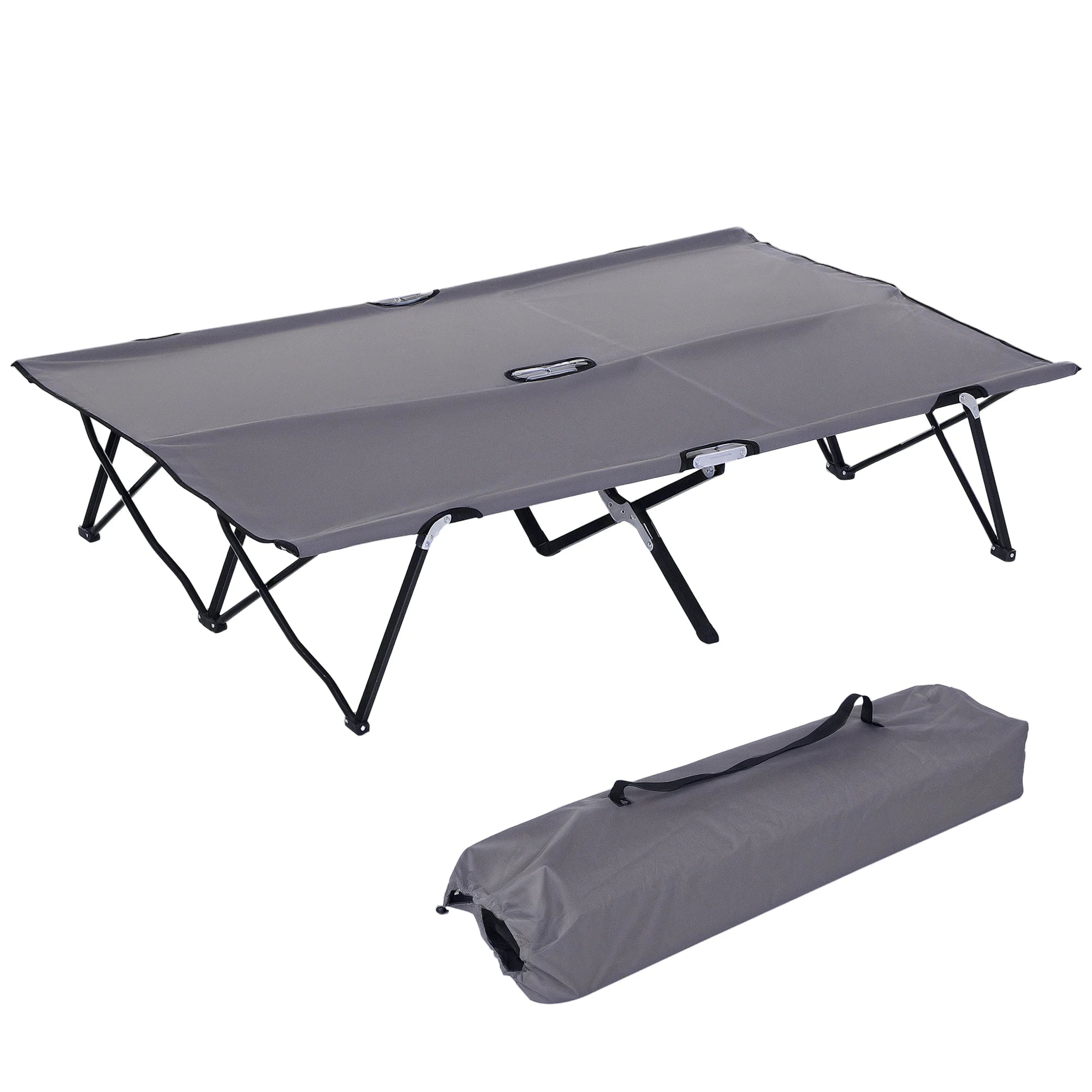 Double Camping Cot Bed, with Bag - Grey