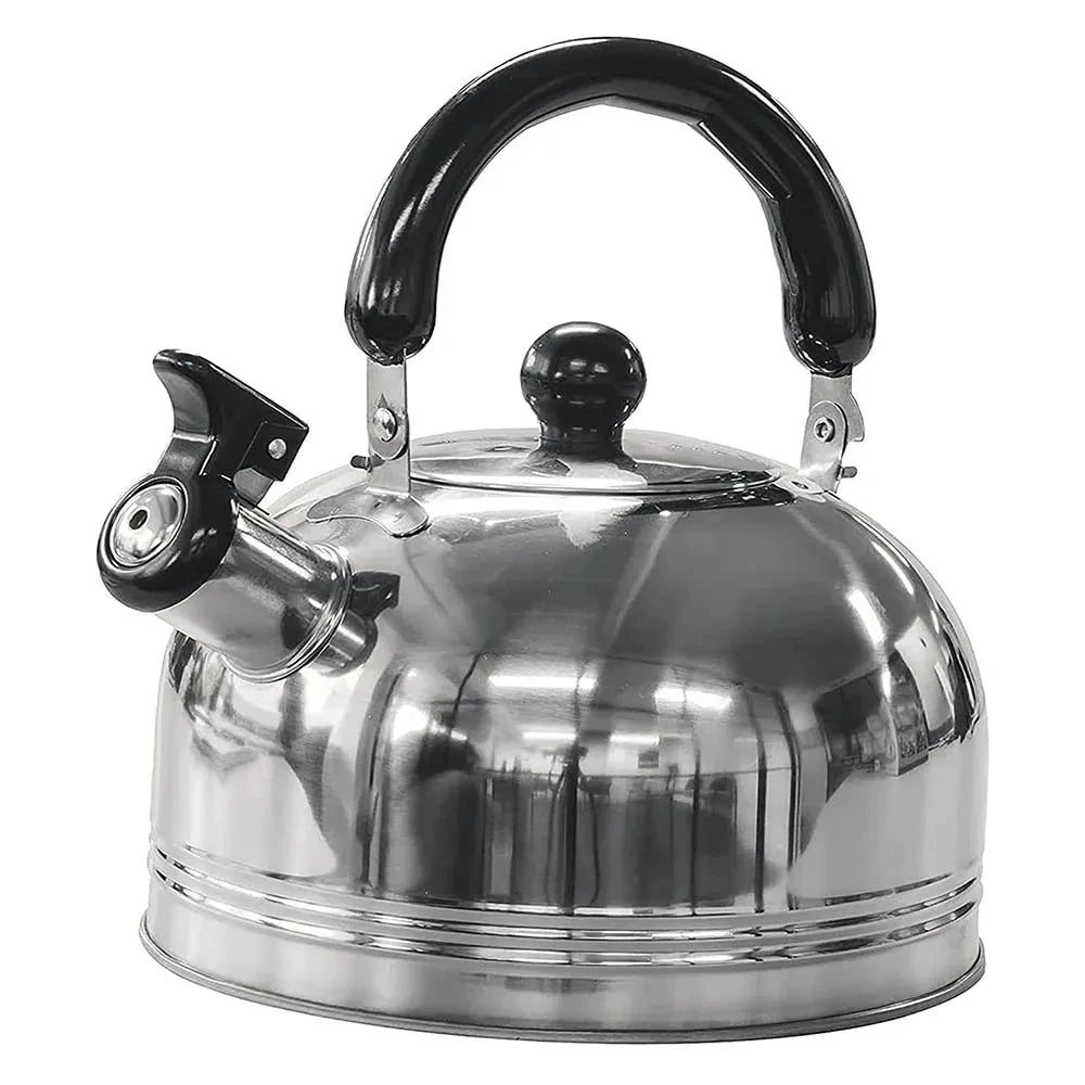 2L Stainless Steel Whistling Kettle with Foldable Handle for Camping and Stove Use