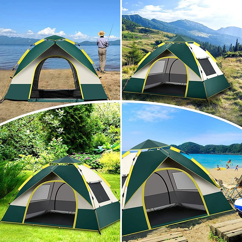 3-4 Person Instant Pop-Up Tent - Waterproof Automatic Camping Tent with Fiberglass Poles for Family Outdoor Adventures
