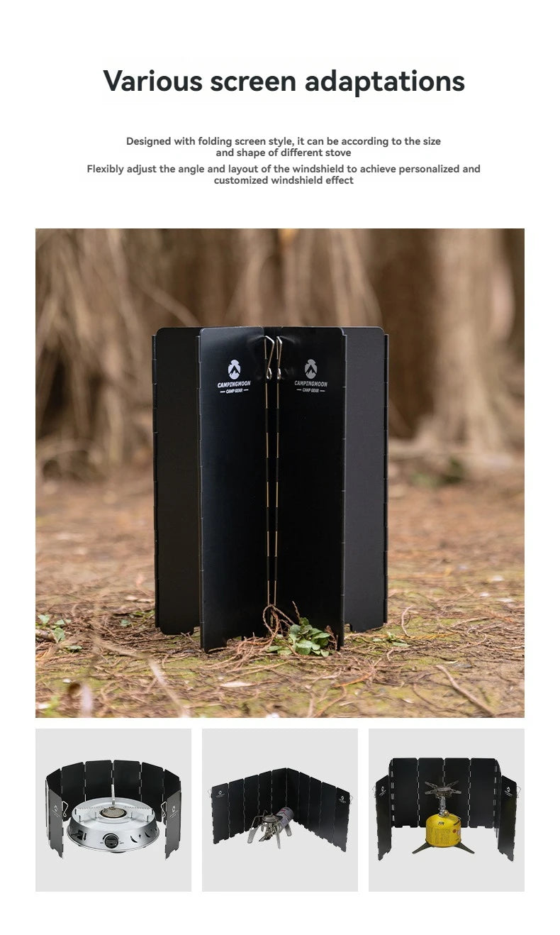 CAMPINGMOON YD8/YD10 Wind Shield – Foldable Aluminum Alloy Gas Stove Wind Guard for Camping, Hiking & Outdoor Cooking