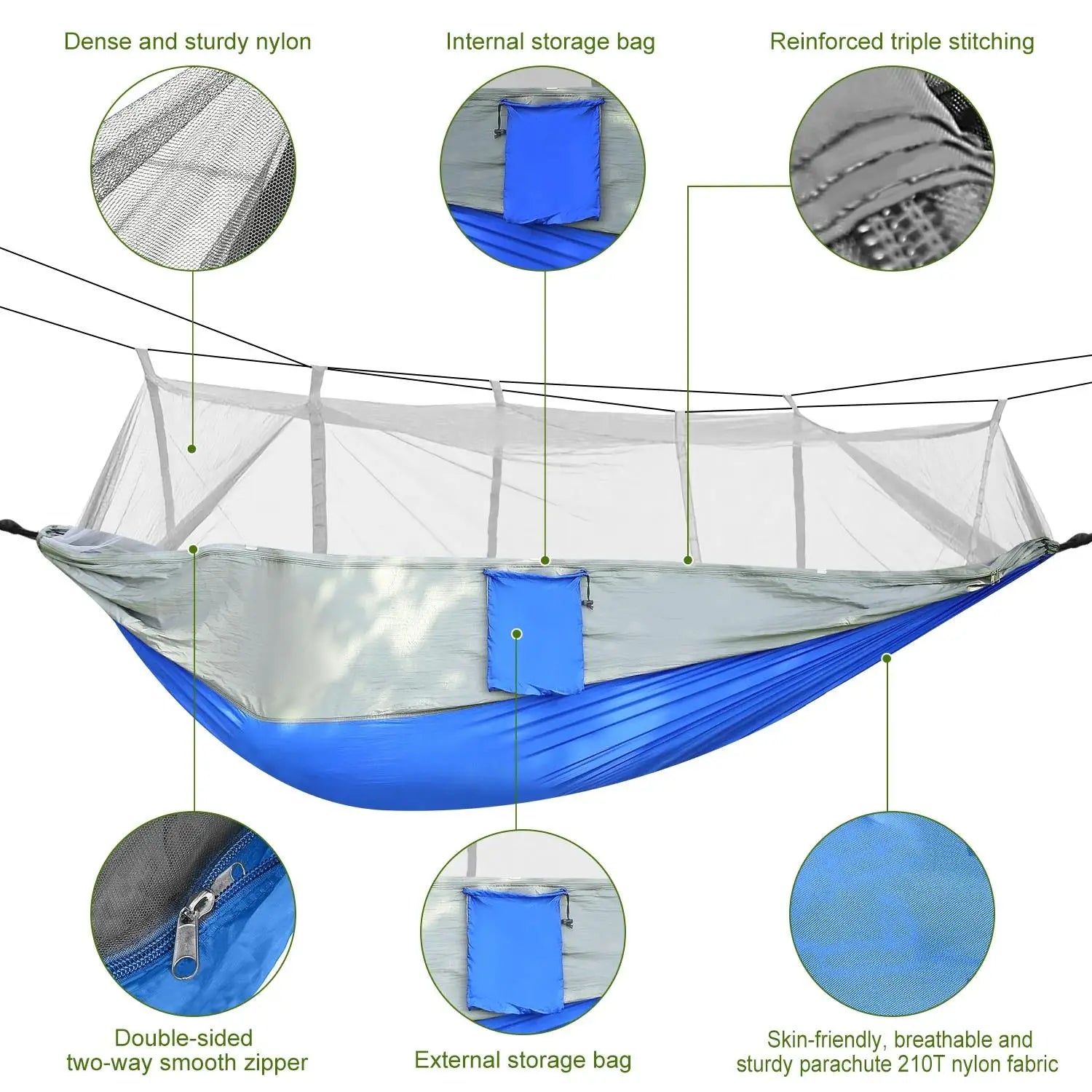 Double Camping Hammock with Mosquito Net – 600lbs Capacity