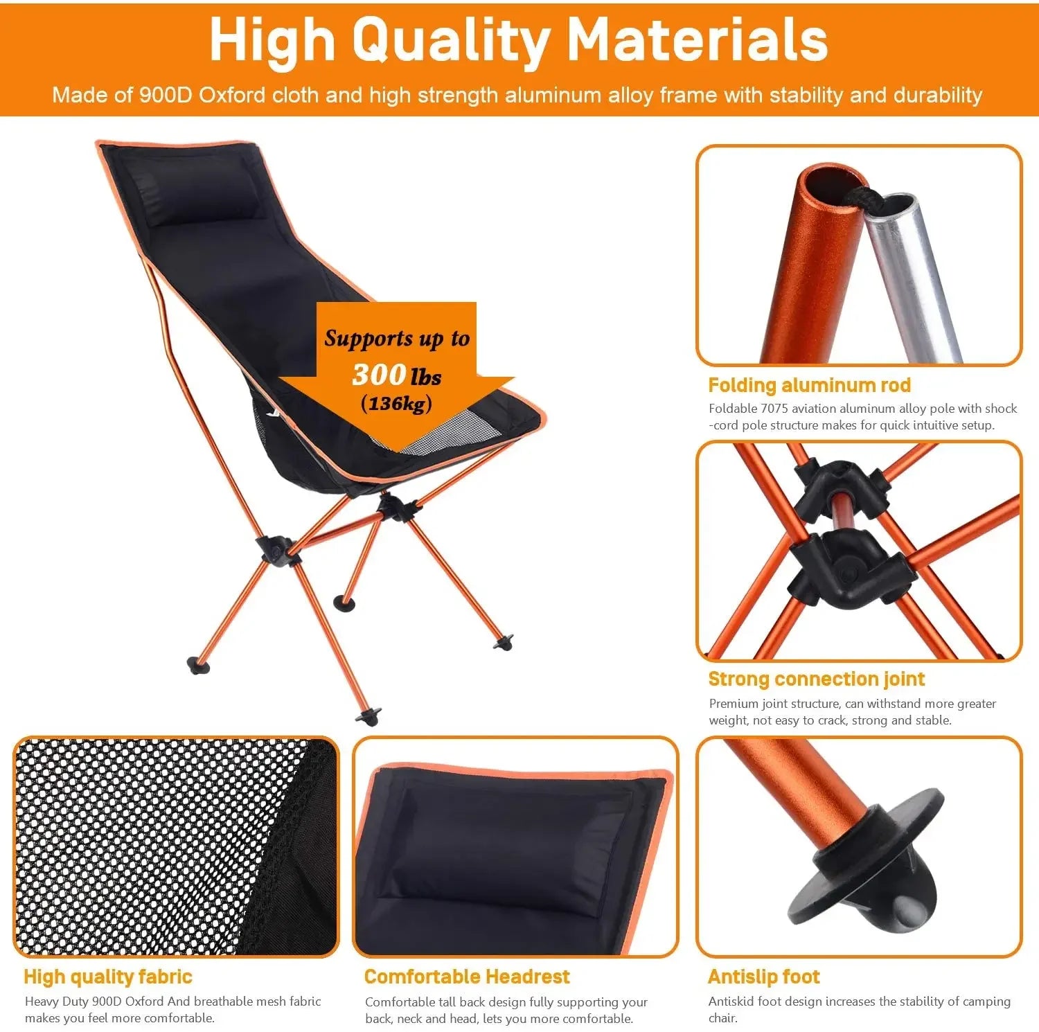 Portable Ultralight Folding Camping Chair - Oxford Fabric, Extended Length for Outdoor Fishing, BBQ, Picnic, Beach Festival