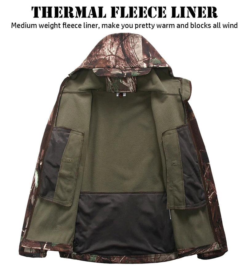 Men’s Camouflage Tactical Jacket – Waterproof Soft Shell Hunting Jacket with Fleece Lining for Outdoor & Winter Use Trekker Essentials