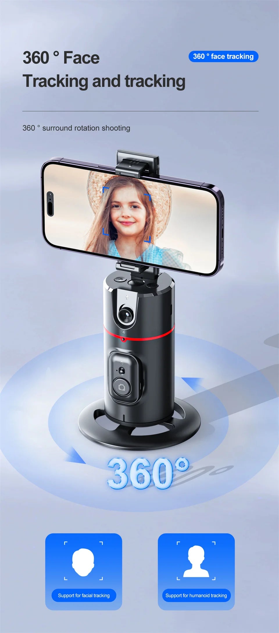 360° Rotating Phone Gimbal with 1.5M Selfie Stick & Face Tracking – Stabilizer for TikTok, Vlogging & Live Streaming