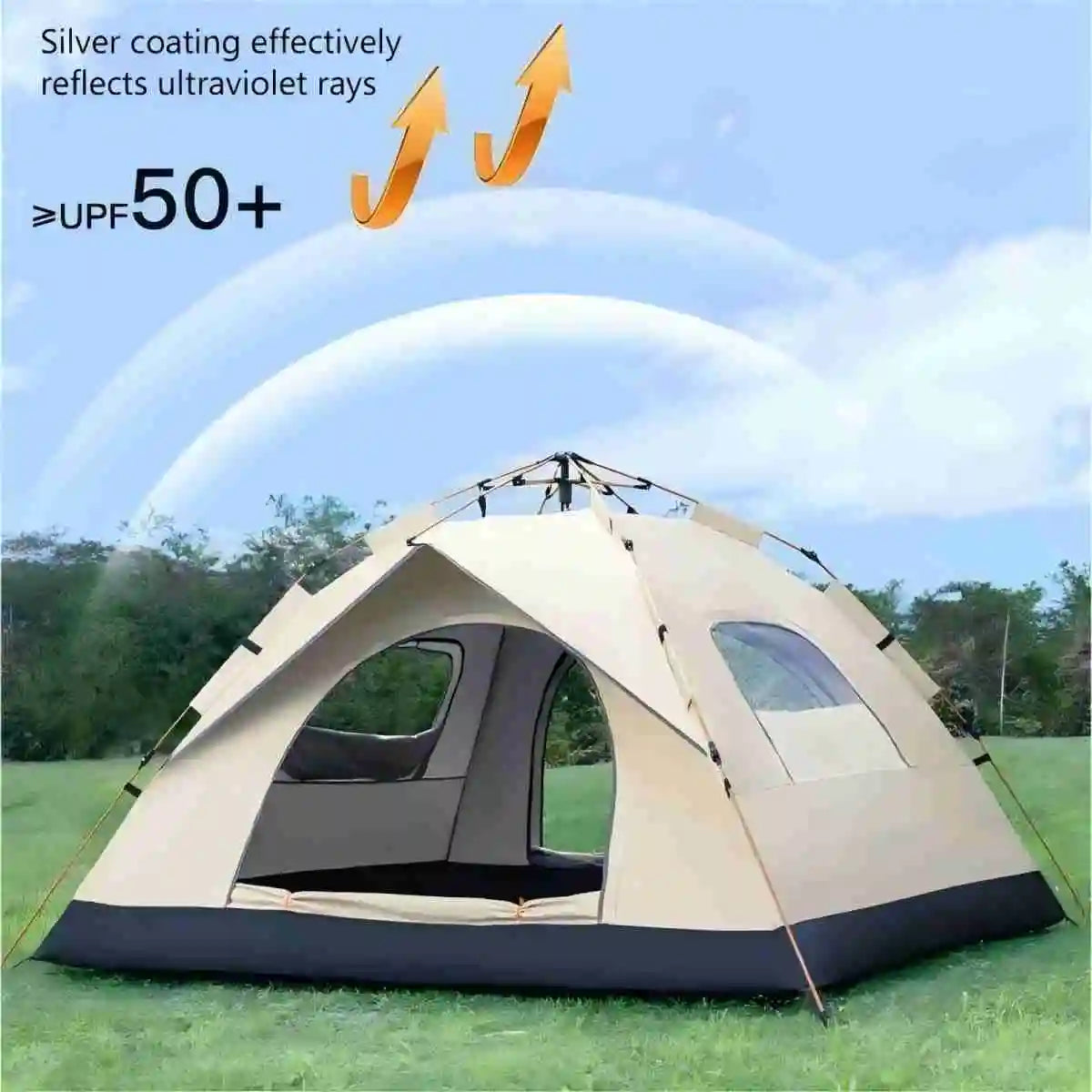 Outdoor Automatic Quick-opening Tent Rainproof Sunshine-proof Tent Fishing Beach Sunshine Shelter Two doors and two windows Trekker Essentials
