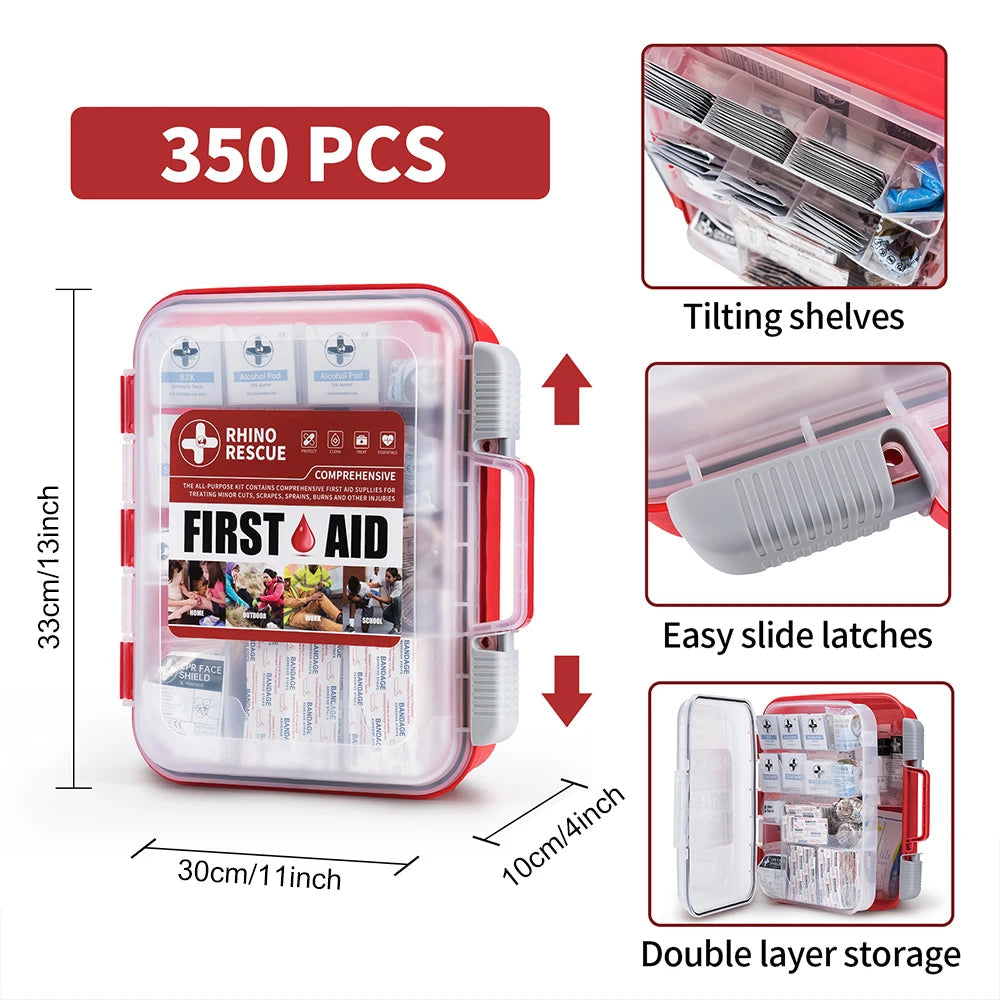 RHINO RESCUE 350-Piece First Aid Kit – OSHA-Compliant Professional Medical Kit for Home, Office & Emergency Use Trekker Essentials