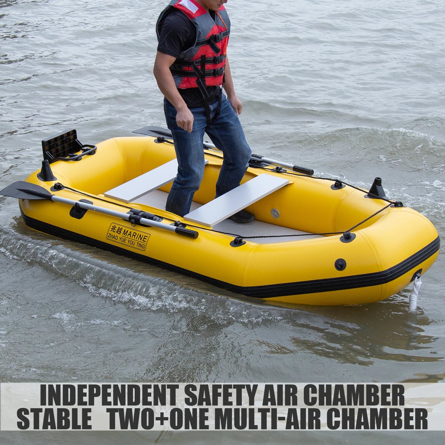 2-Person Inflatable Fishing Kayak - High-Visibility Yellow Drift Craft for Anglers