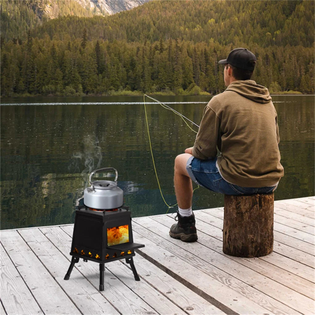 Portable Wood Burning Camp Stove - Windproof Outdoor Heater & Cooker for Camping