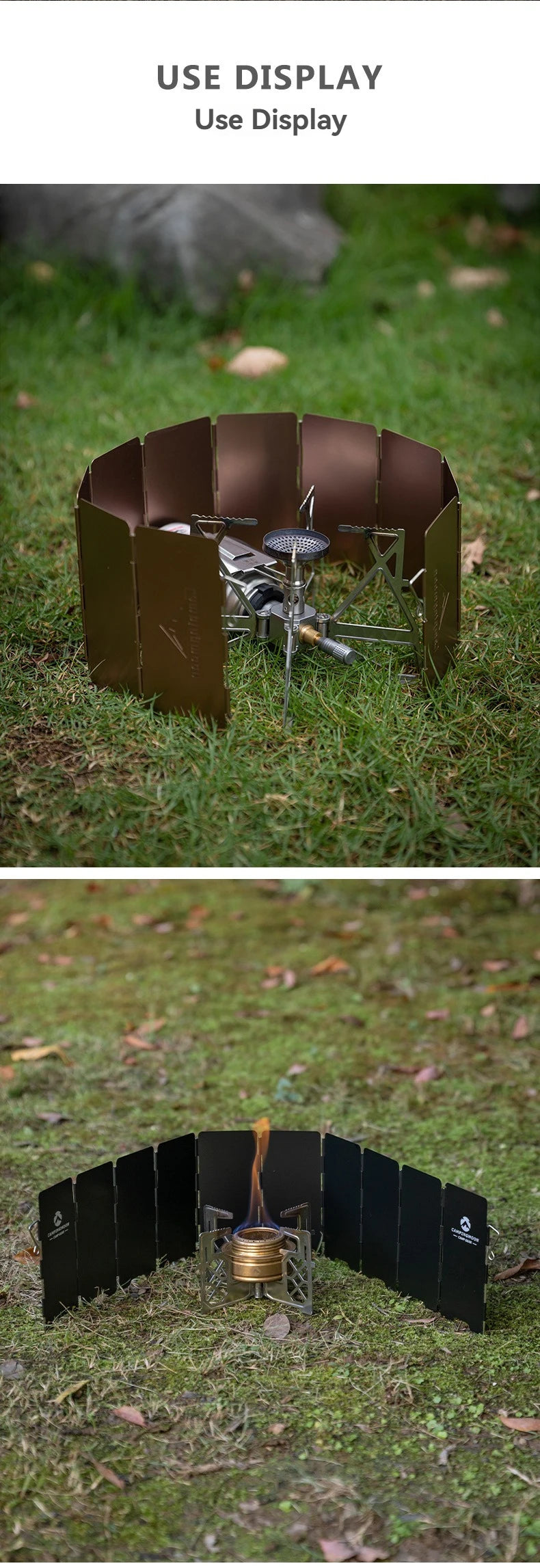 CAMPINGMOON YD8/YD10 Wind Shield – Foldable Aluminum Alloy Gas Stove Wind Guard for Camping, Hiking & Outdoor Cooking