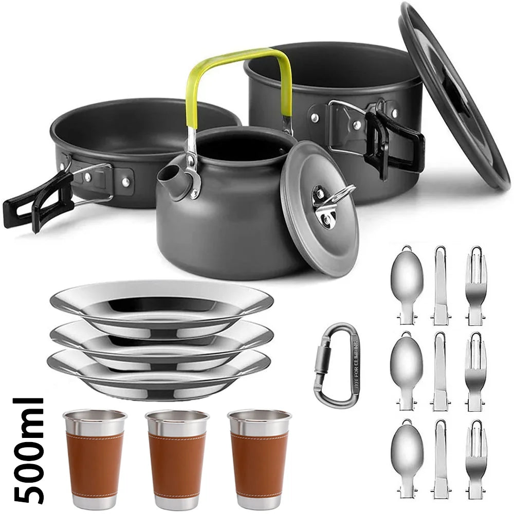 Ultralight Camping Cookware Set - Non-Stick 3-Piece Aluminum Pot/Pan/Kettle