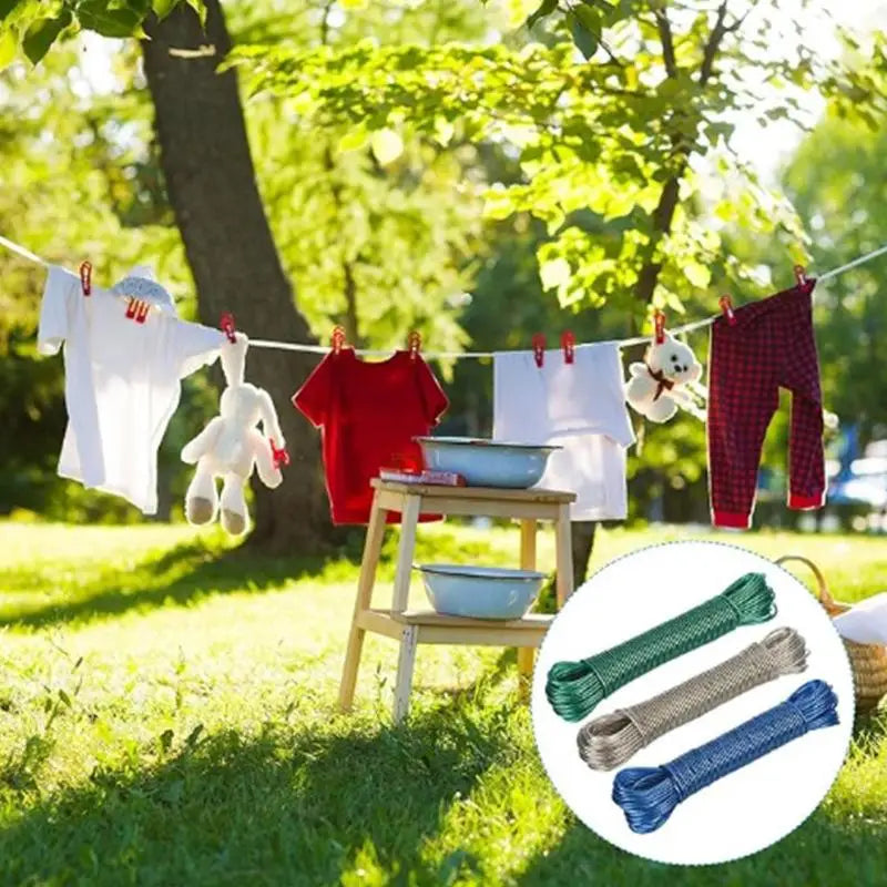 10/20/30/50M PVC Coating Steel Clothesline Outdoor Portable Clothesline Garden Camping Travel Clothes Drying Rope Trekker Essentials