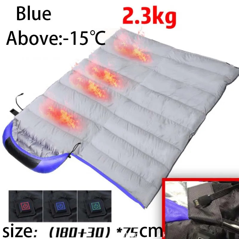 USB Heated Sleeping Bag – Waterproof Lightweight Winter Gear with 4-Zone Heating