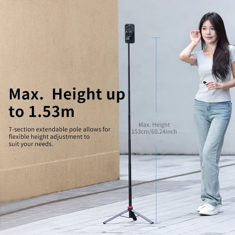 Ulanzi MT-84 1.53M Magsafe Selfie Stick Tripod Stand Bluetooth Remote Phone Extension Tripod for IPhone 16 15 LiveStreaming Vlog Trekker Essentials