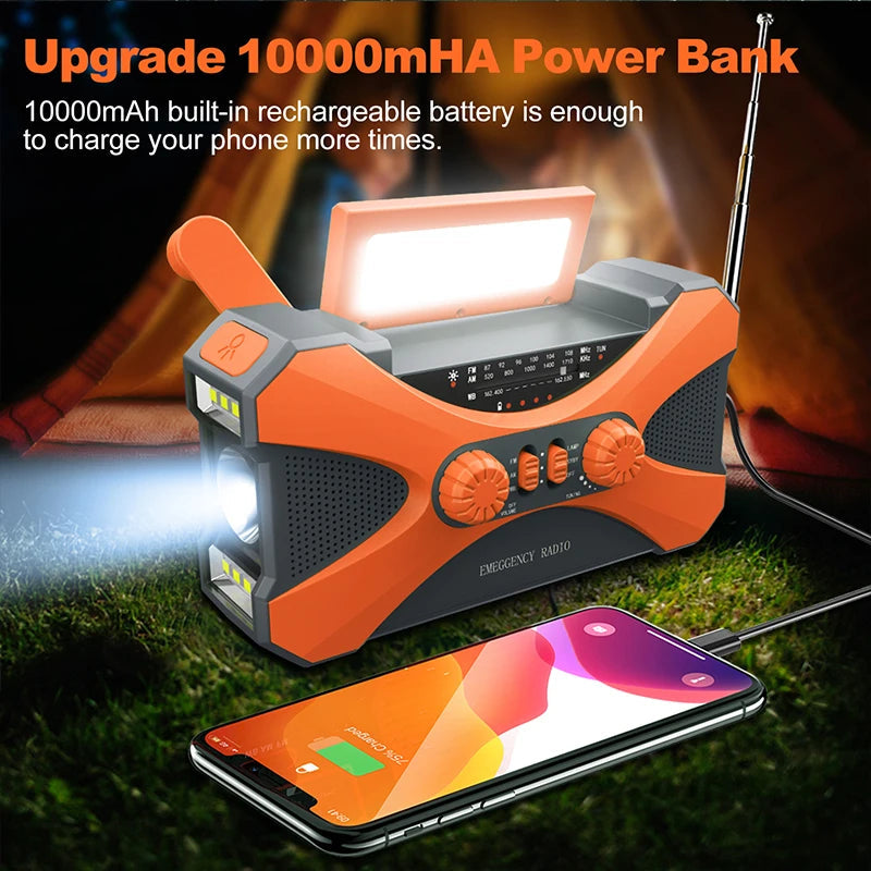 Emergency Solar Hand Crank Radio 10000mAh – Portable Weather Radio, Power Bank & Survival Tool with LED Flashlight & SOS Alarm Trekker Essentials